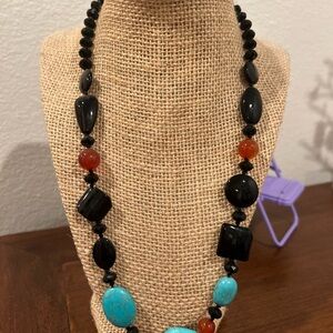 Elegant Black and Turquoise Beaded Necklace